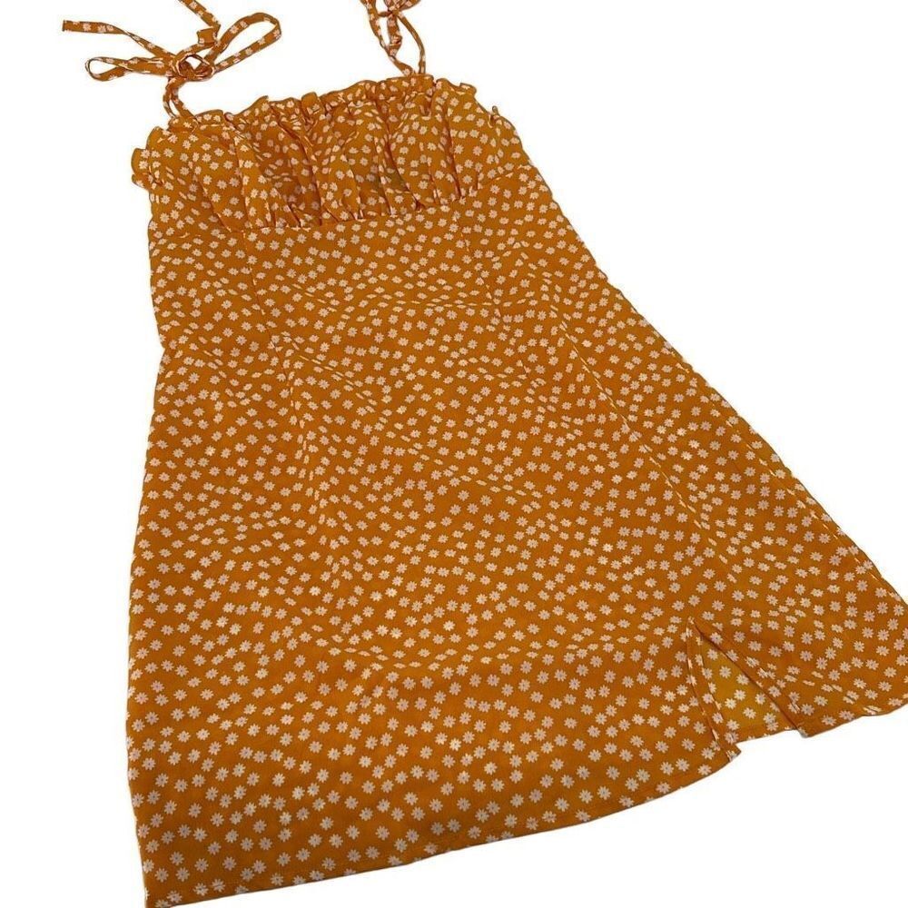 SHEIN Tie Spaghetti Strap Mini Dress Yellow/Orange Floral Size XS‎